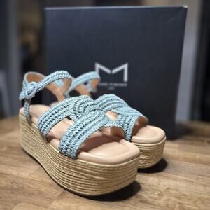 Marc Fisher Payley Platform Sandals Womens 8.5 Blue Woven Espadrille NEW
